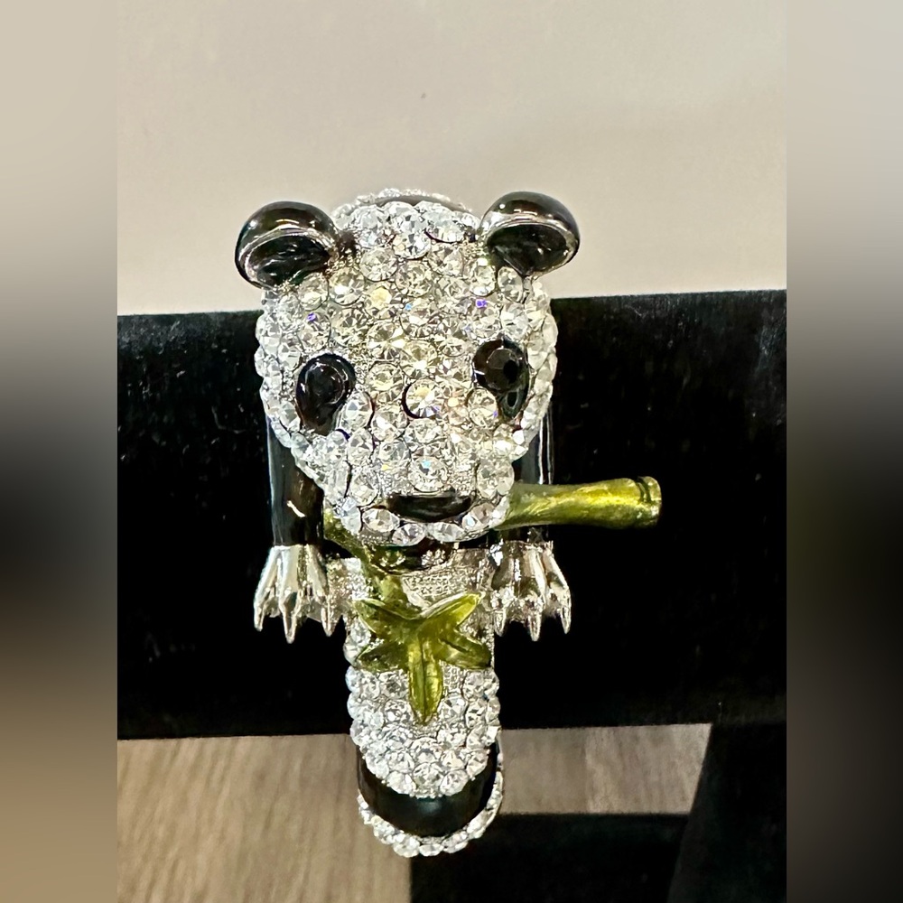 Rhinestone Panda Bangle Type Bracelet - image 1